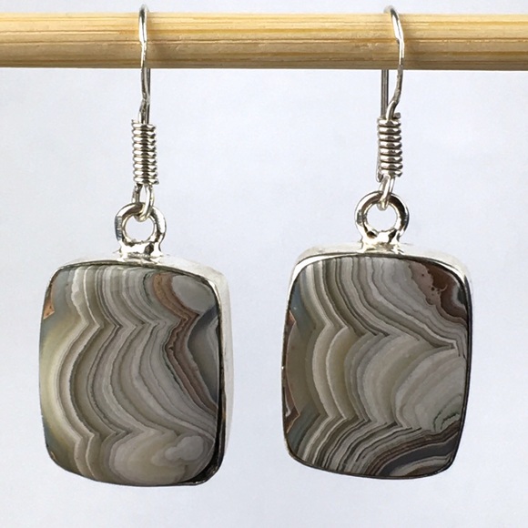 Crazy Lace Agate Stone Hook Dangle Earrings - Picture 1 of 7